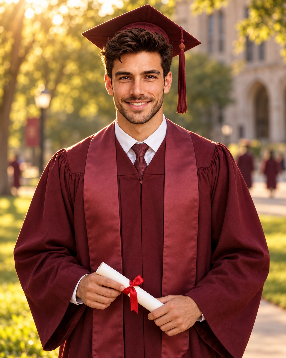 Burgundy Graduation at Golden Hour