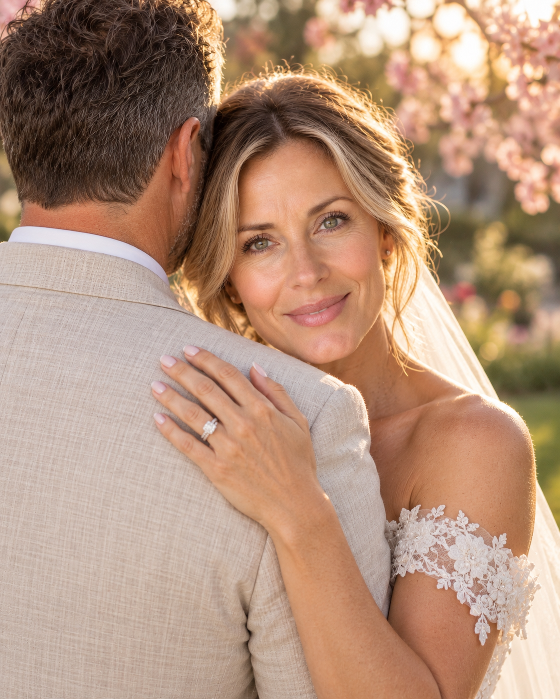 Golden Hour Wedding Embrace