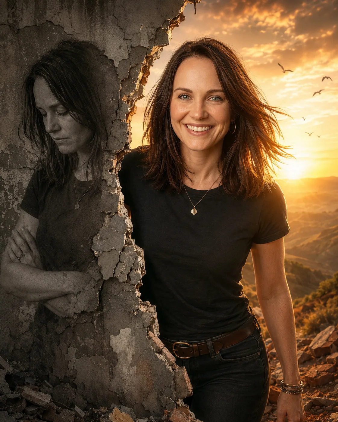 A creative shot of a woman in two different moods