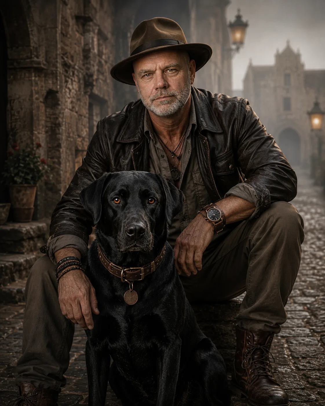 A man and his dog from 1950s Europe